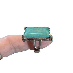 Vintage Silver Tone Statement Ring Faux Turquoise Blue Stone Cocktail Size 7